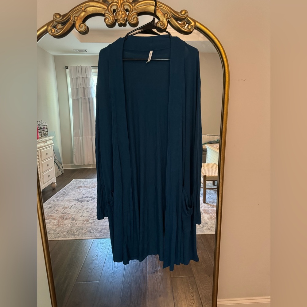 Long teal cardigan with pockets- size 3xl